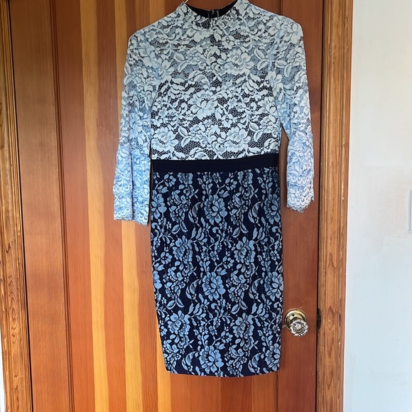 Paper Dolls Blue Lace Pencil Dress with Bell Sleeves - Picture 3 of 5